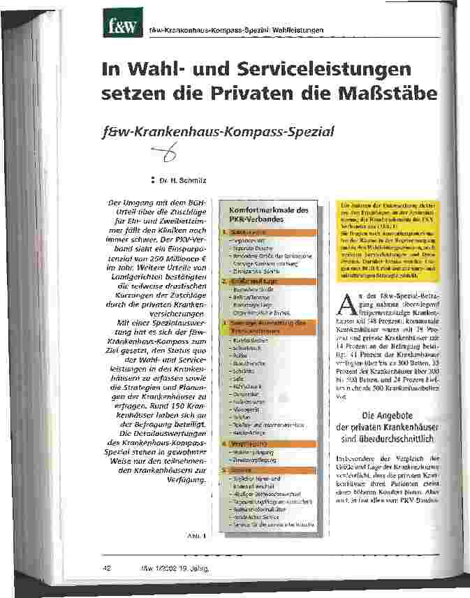 Vorschauseite 1: In Wahlund Serviceleistungen setzen die Privaten die Maßstäbe f&w-Krankenhaus-Kompass-Spezial