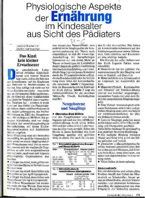 Vorschauseite 1: Physiologische Aspekte der Ernährung im Kindesalter aus der Sicht des Pädiaters
