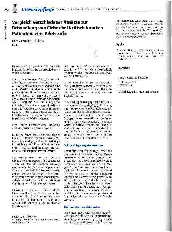 Vorschauseite 1: Vergleich verschiedener Ansätze zur Behandlung von Fieber bei kritisch kranken Patienten: eine Pilotstudie