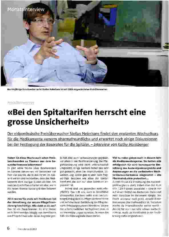 Vorschauseite 1: «Bei den Spitaltarifen herrscht eine grosse Unsicherheit»