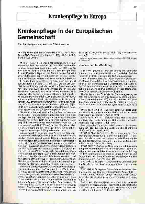 Vorschauseite 1: Krankenpflege in der Europäischen Gemeinschaft