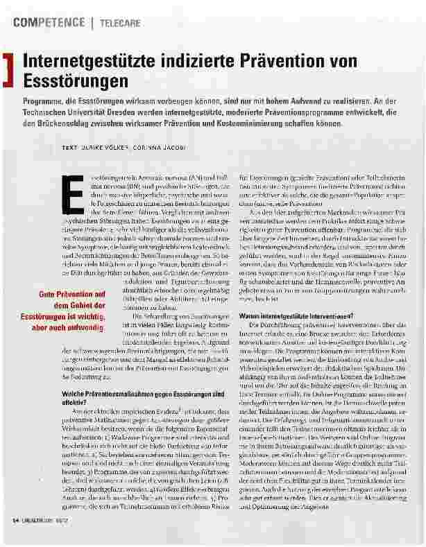 Vorschauseite 1: Internetgestützte indizierte Prävention von Essstörungen