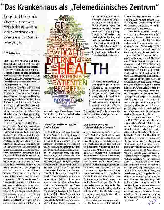 Vorschauseite 1: Das Krankenhaus als „Telemedizinisches Zentrum