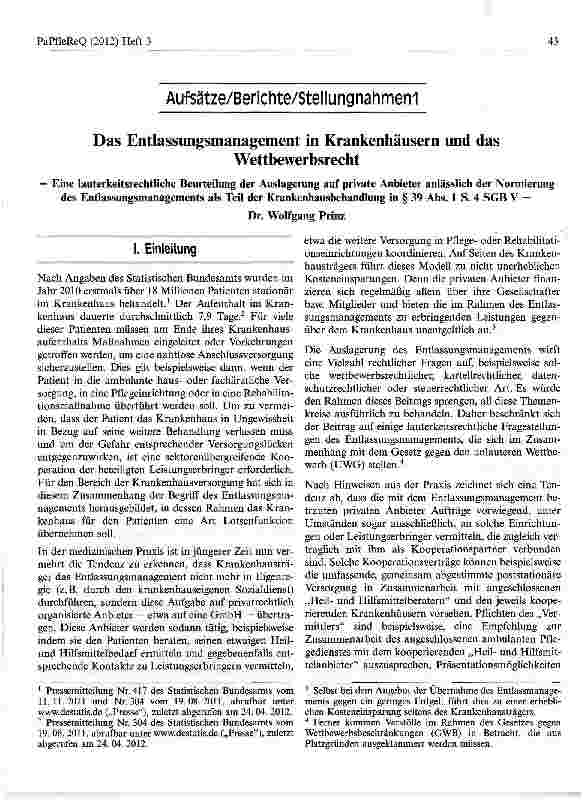 Vorschauseite 1: Das Entlassungsmanagement in Krankenhäusern und das Wettbewerbsrecht