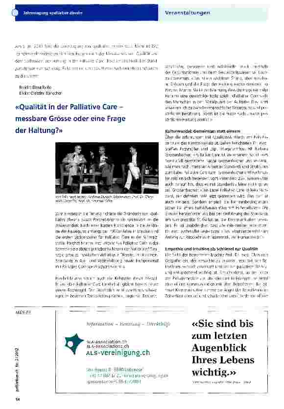 Vorschauseite 1: «Qualität in der Palliative Care -messbare Grosse oder eine Frage der Haltung? »