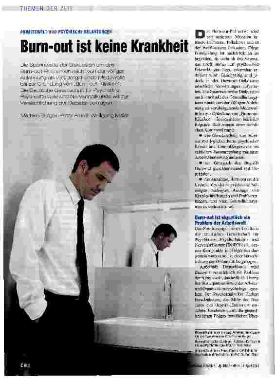 Vorschauseite 1: Burn-out ist keine Krankheit