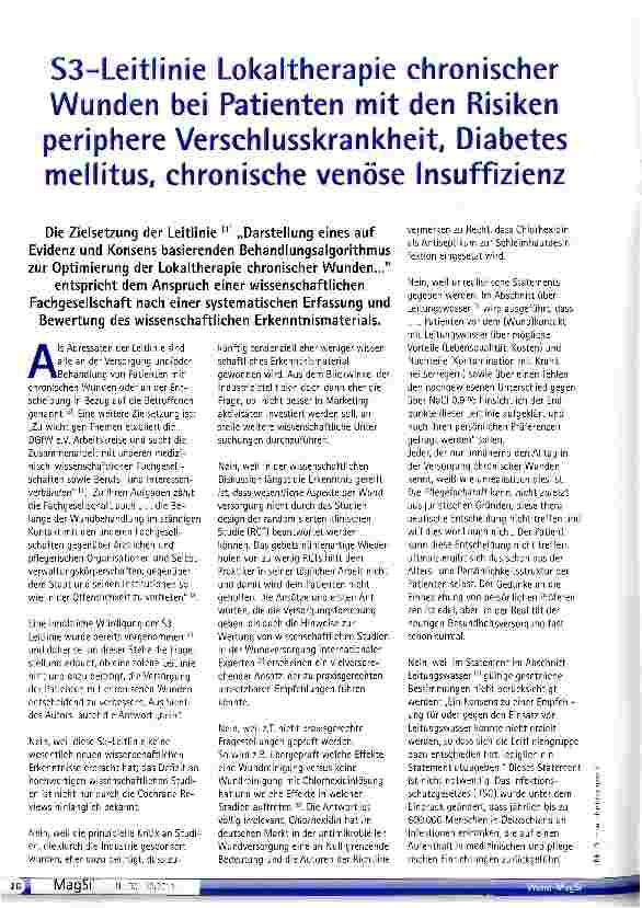 Vorschauseite 1: S3-Leitlinie Lokaltherapie chronischer Wunden bei Patienten mit den Risiken periphere Verschlusskrankheit Diabetes mellitus, chronische venöse Insuffizienz