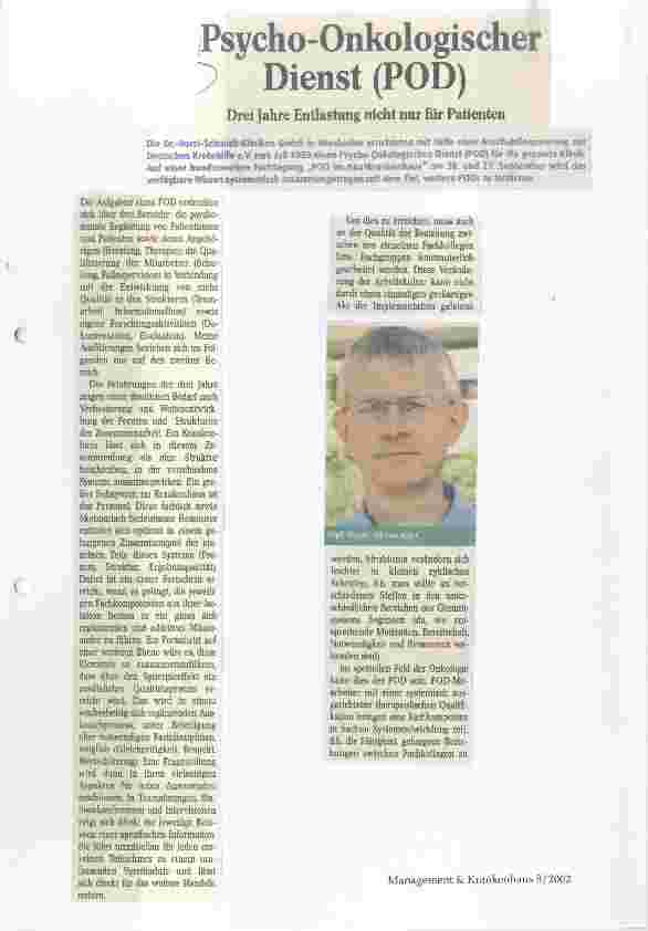 Vorschauseite 1: Psycho-Onkologischer Dienst (POD) Drei Jahre Entlastung nicht nur für Patienten