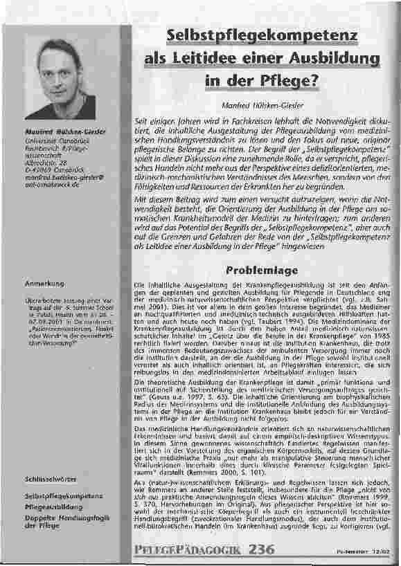 Vorschauseite 1: Selbstpflegekompetenz als Leitidee einer Ausbildung in der Pflege?