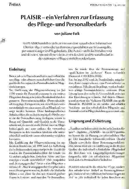 Vorschauseite 1: PLAISIR - ein Verfahren zur Erfassung des Pflegeund Personalbedarfs