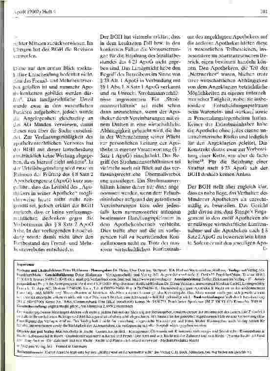 Vorschauseite 2: Das apothekenrechtliche Verbot des Fremdund Mehrbesitzes Anmerkung zum Urteil des BGH im Fall Stange