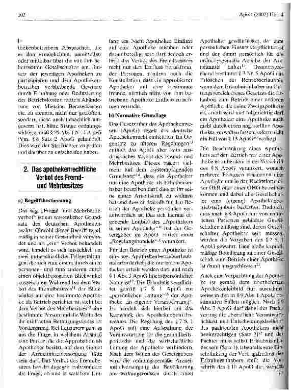 Vorschauseite 3: Das apothekenrechtliche Verbot des Fremdund Mehrbesitzes Anmerkung zum Urteil des BGH im Fall Stange