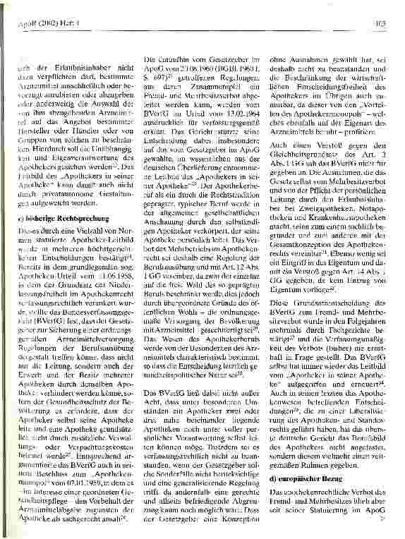 Vorschauseite 4: Das apothekenrechtliche Verbot des Fremdund Mehrbesitzes Anmerkung zum Urteil des BGH im Fall Stange