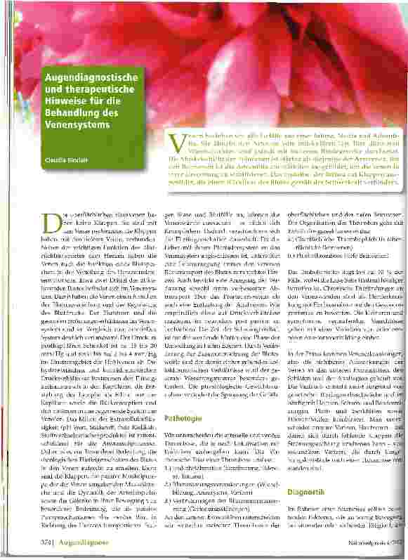 Vorschauseite 1: Augendiahnistische und therapeutische Hinweise für die Behandlung des Venensystems
