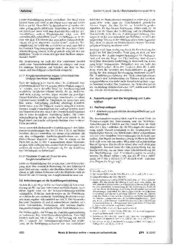 Vorschauseite 4: Die EU-Berufsanerkennungsrichtlinie und ihre Auswirkung auf die Vergütung von Lehrkräften des Schuldienstes