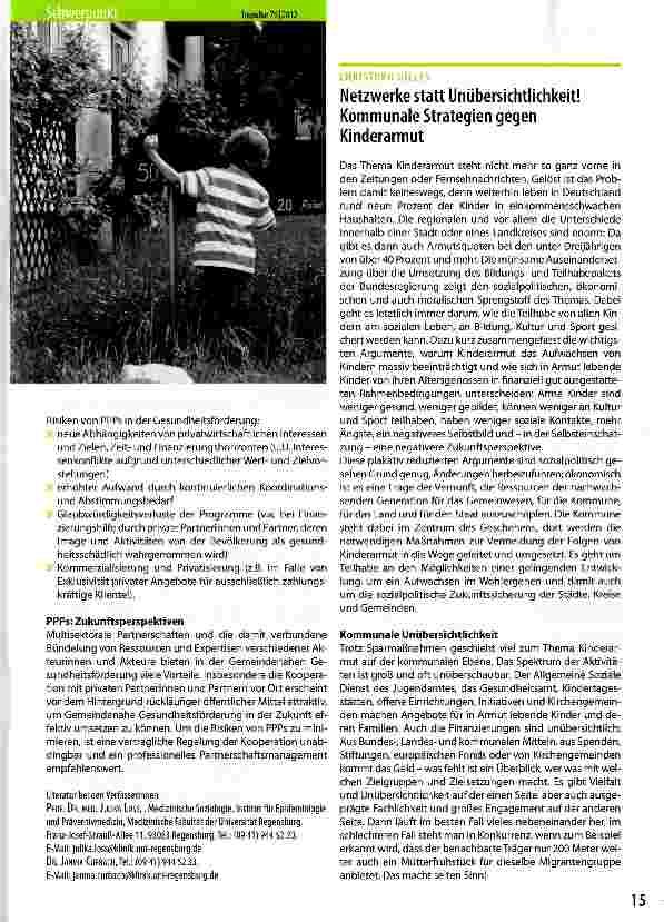 Vorschauseite 1: Netzwerke statt Unübersichtlichkeit! Kommunale Strategien gegen Kinderarmut