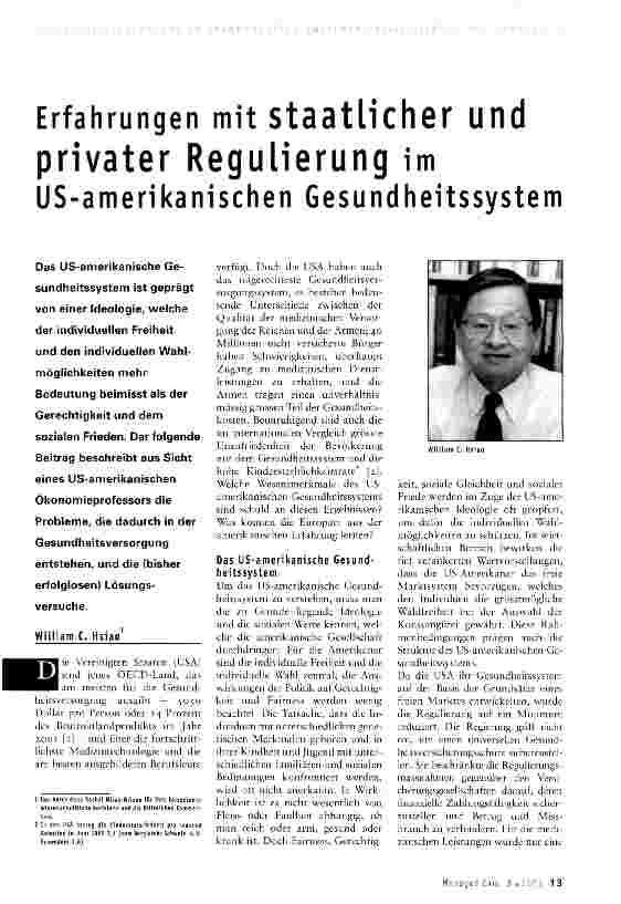 Vorschauseite 1: Erfahrungen mit Staatlicher und privater Regulierung imUS-amerikanischen Gesundheitssystem