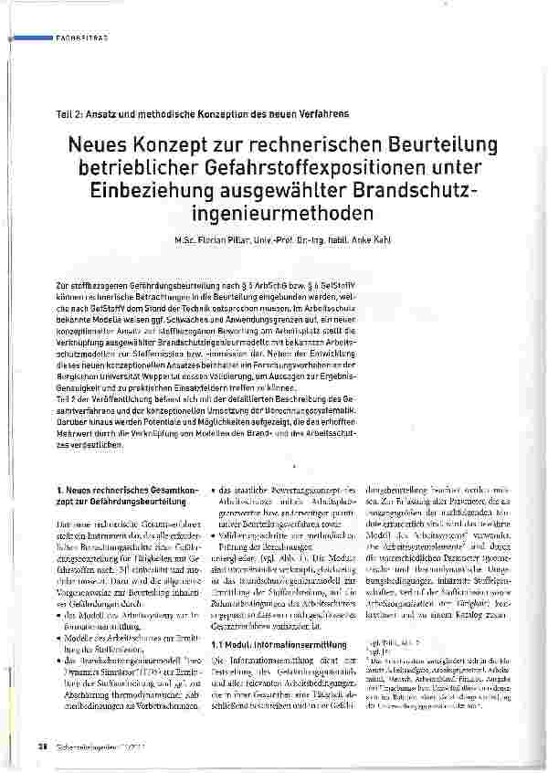 Vorschauseite 1: Teil 2: Ansatz und methodische Konzeption des neuen Verfahrens Neues Konzept zur rechnerischen Beurteilung betrieblicher Gefahrstoffexpositionen unter Einbeziehung ausgewählter Br…