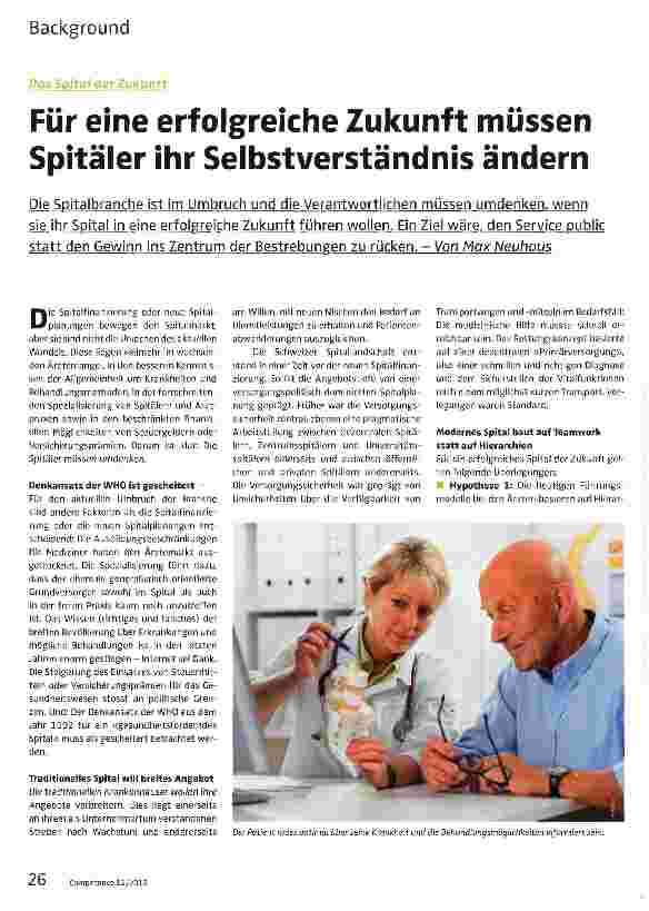 Vorschauseite 1: Für eine erfolgreiche Zukunft müssen Spitäler ihr Selbstverständnis ändern