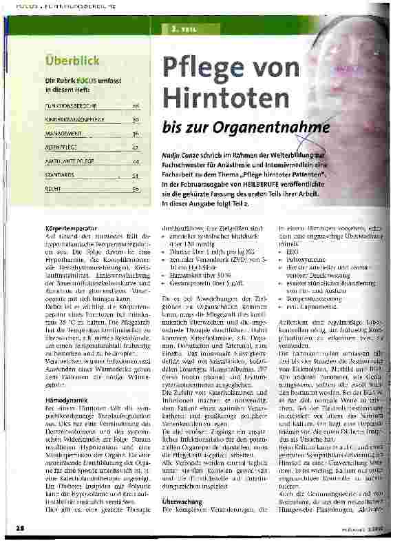 Vorschauseite 1: Pflege von Hirntoten bis zur Organentnahme