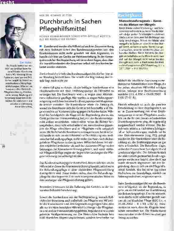 Vorschauseite 1: Durchbruch in Sachen Pflegehilfsmittel Dürfen Heimbewohner schlechter gestellt werden als bei häuslicher Pflege?