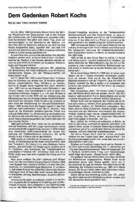 Vorschauseite 2: Dem Gedenken Robert Kochs