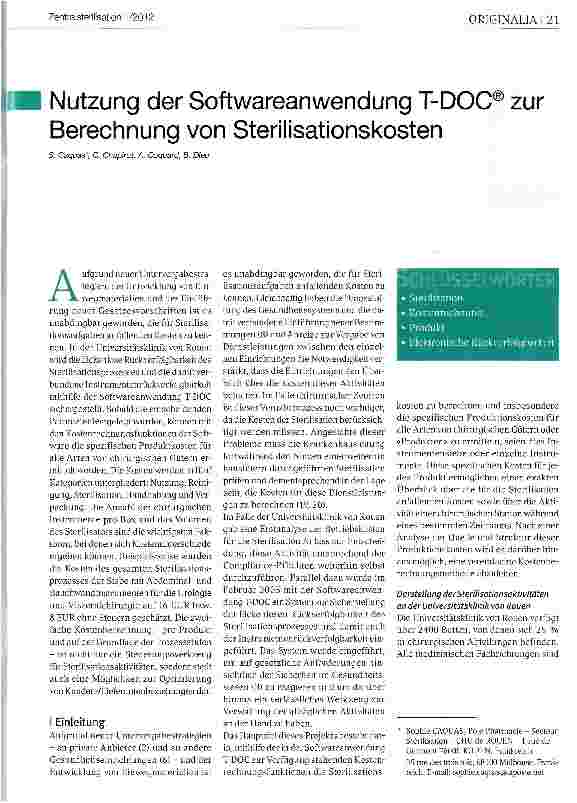 Vorschauseite 1: Nutzung der Softwareanwendung T-DOC® zur Berechnung von Sterilisationskosten