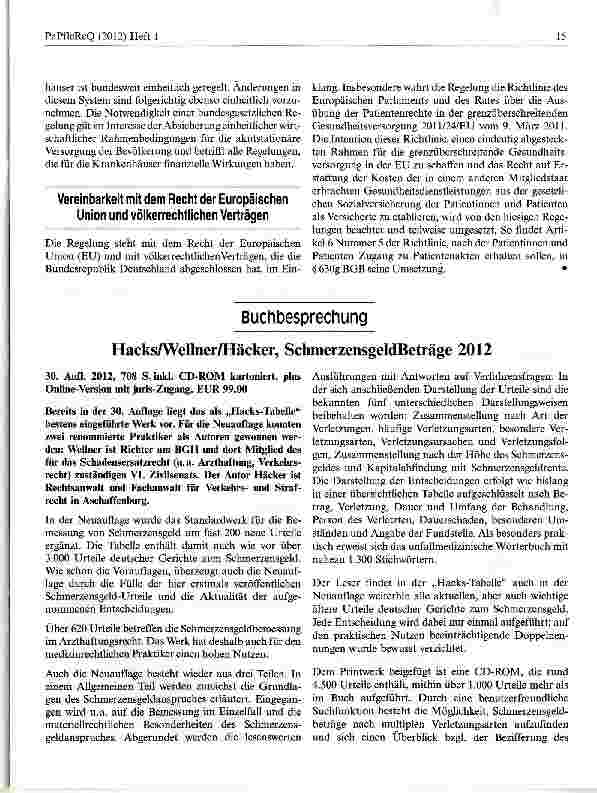 Vorschauseite 1: Hacks/Wellner/Häcker, SchmerzensgeldBeträge 2012
