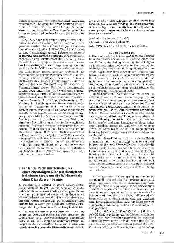 Vorschauseite 1: Fehlende Rechtsmittelbefugnis eines ehemaligen Dienststellenleiters bei einem Streit um die Wirksamkeit einer Dienstvereinbarung