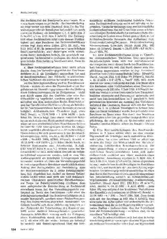 Vorschauseite 2: Fehlende Rechtsmittelbefugnis eines ehemaligen Dienststellenleiters bei einem Streit um die Wirksamkeit einer Dienstvereinbarung