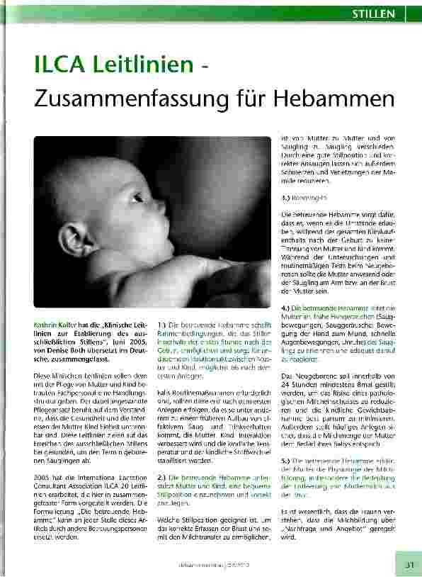 Vorschauseite 1: ILCA Leitlinien - Zusammenfassung für Hebammen