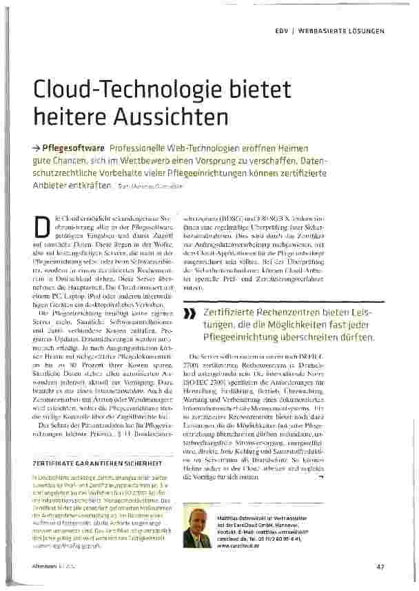 Vorschauseite 1: Cloud-Technologie bietet heitere Aussichten