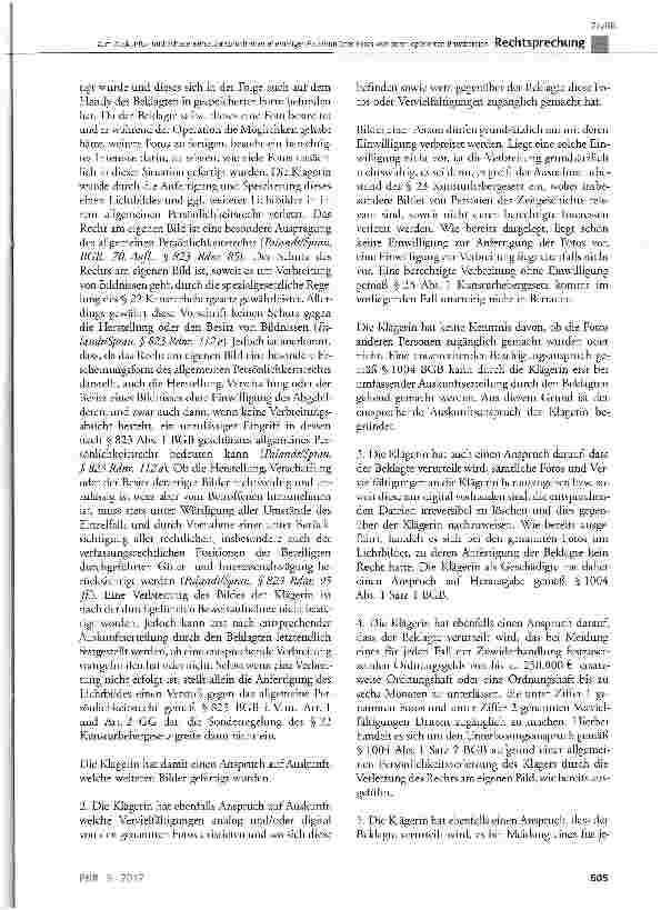 Vorschauseite 4: Zum Auskunftsund Schadensersatzanspruch einer ehemaligen Patientin über Fotos von deren operierten Brustbereich BGB § 823 Abs. 1 und 2, § 1004 Abs. 1 Satz 1 und 2; GG Art. 1, Art.…