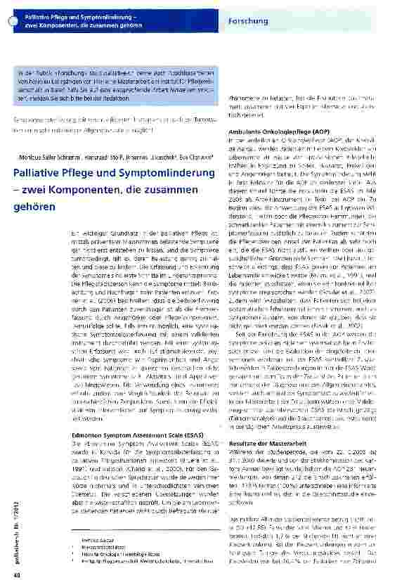 Vorschauseite 1: Palliative Pflege und Symptomlinderung - zwei Komponenten, die zusammen gehören