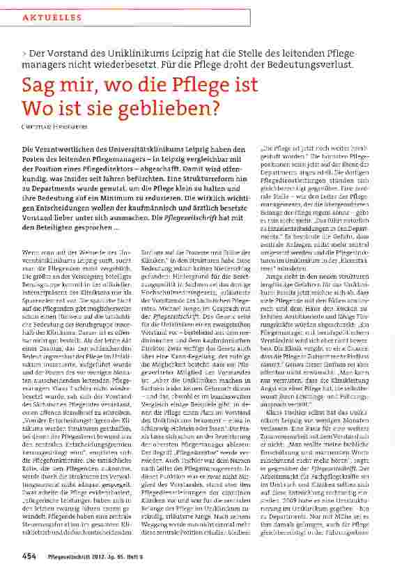 Vorschauseite 1: Sag mir, wo die Pflege ist Wo ist sie geblieben?