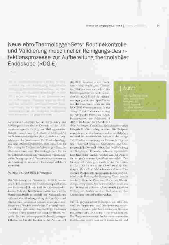 Vorschauseite 1: Neue ebro-Thermologger-Sets: Routinekontrolle und Validierung maschineller Reinigungs-Desinfektionsprozesse zur Aufbereitung thermolabiler Endoskope (RDG-E)