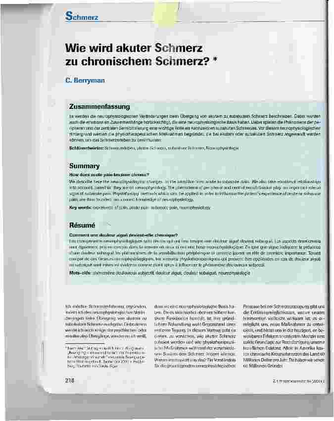 Vorschauseite 1: Wie wird akuter Schmerz zu chronischem Schmerz?