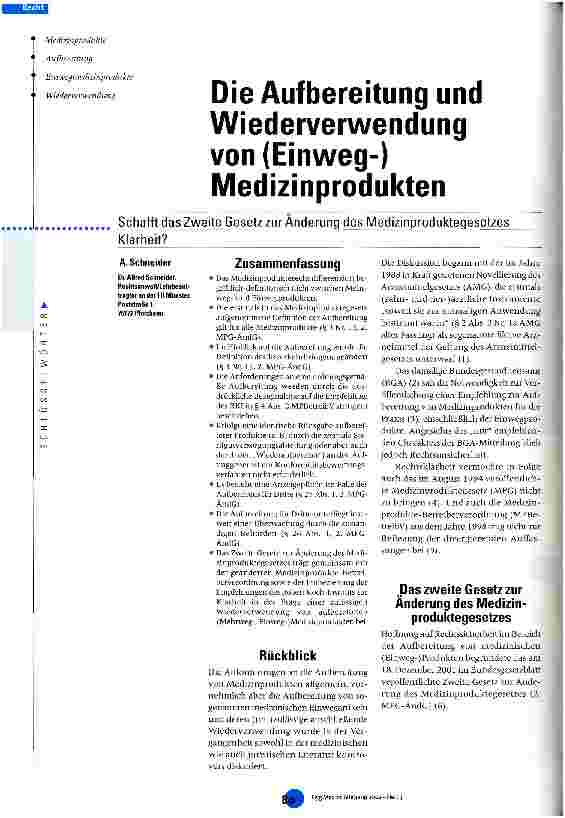 Vorschauseite 1: Die Aufbereitung und Wiederverwendung von (Einweg-)Medizinprodukten