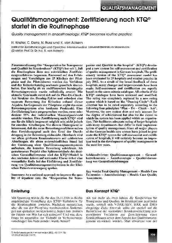 Vorschauseite 1: Qualitätsmanagement: Zertifizierung nach KTQ startet in die Routinephase