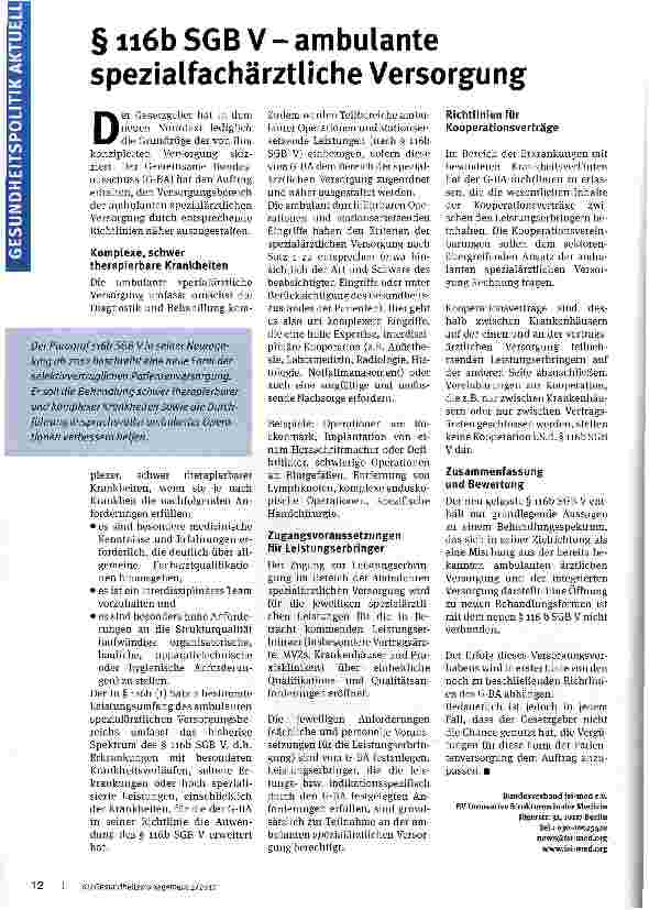 Vorschauseite 1: § 116b SGB V - ambulante spezialfachärztliche Versorgung