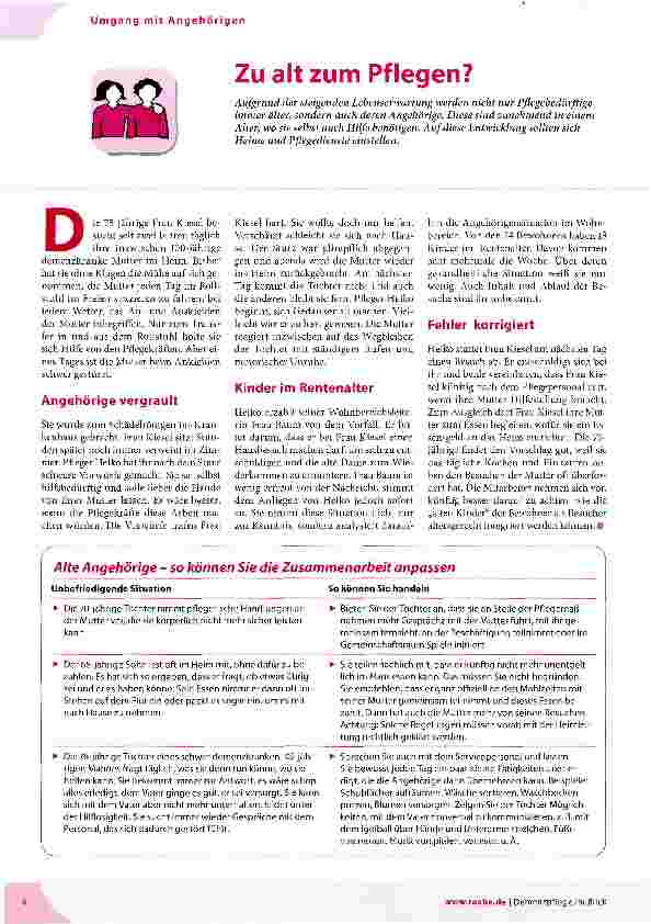 Vorschauseite 1: Zu alt zum Pflegen?
