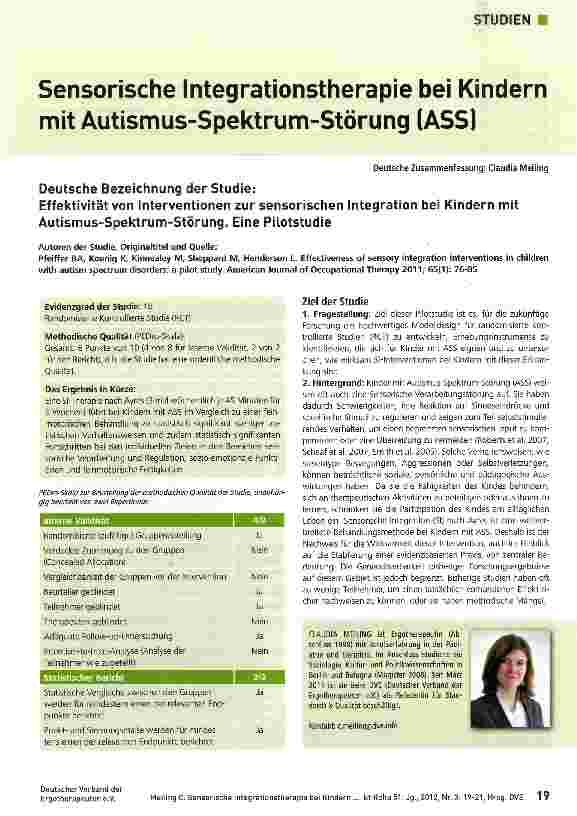 Vorschauseite 1: Sensorische Integrationstherapie bei Kindern mit Autismus-Spektrum-Störung (ASS)