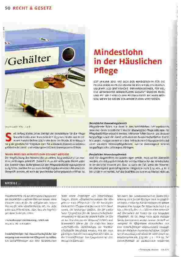 Vorschauseite 1: Mindestlohn in der Häuslichen Pflege