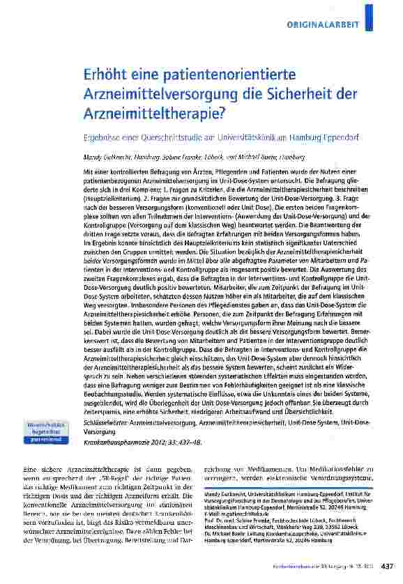 Vorschauseite 1: Erhöht eine patientenorientierte Arzneimittelversorgung die Sicherheit der Arzneimitteltherapie?