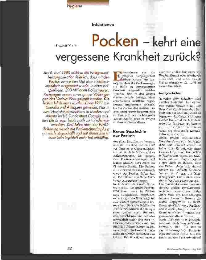Vorschauseite 1: Pocken - kehrt eine vergessene Krankheit zurück?