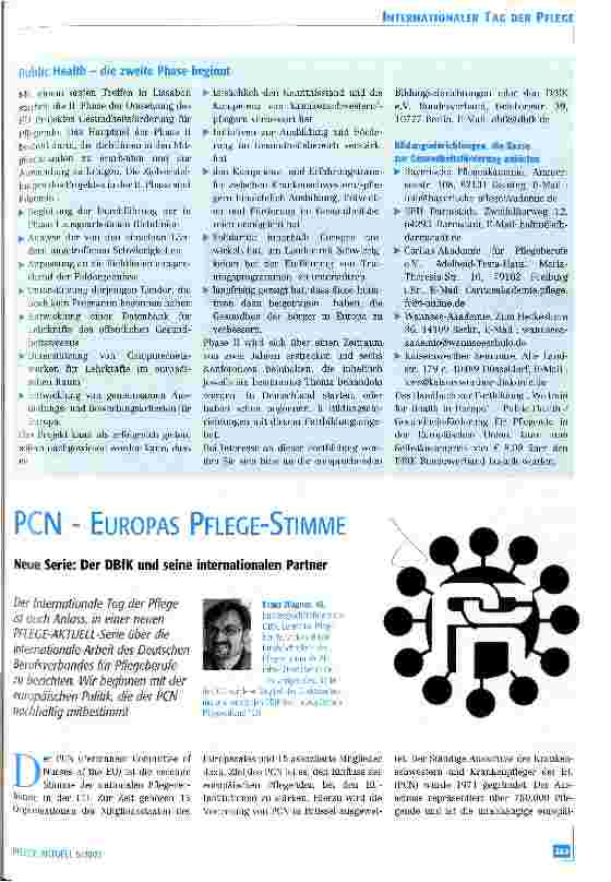 Vorschauseite 1: PCN - Europas Pflege-Stimme Neue Serie: Der DBfK und seine internationalen Partner