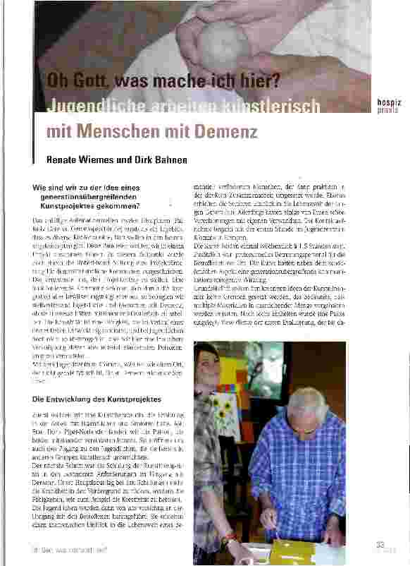 Vorschauseite 1: Oh Gott, was mache ich hier? Jugendliche arbeiten künstlerisch mit Menschen mit Demenz