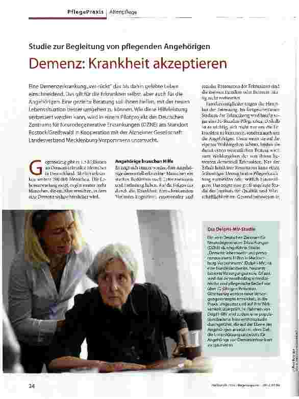 Vorschauseite 1: Studie zur Begleitung von pflegenden AngehörigenDemenz: Krankheit akzeptieren