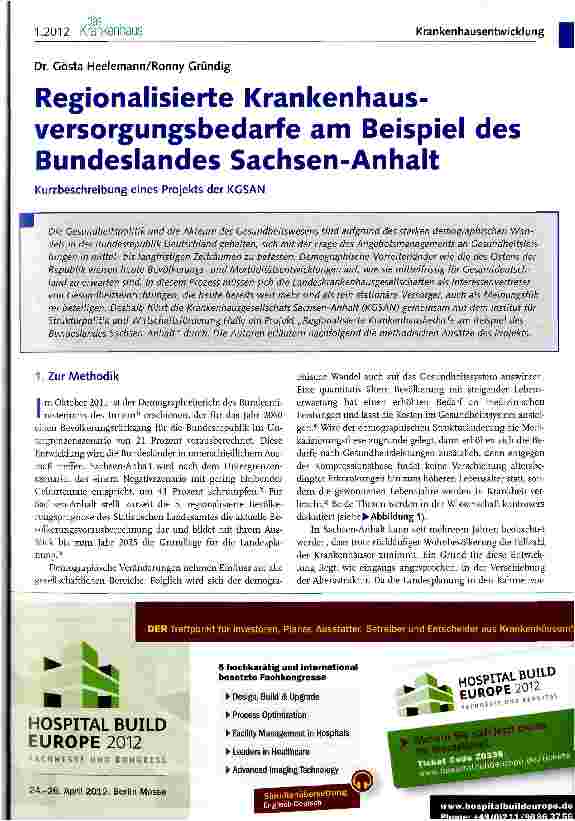 Vorschauseite 1: Regionalisierte Krankenhaus-versorgungsbedarfe am Beispiel des Bundeslandes Sachsen-Anhalt