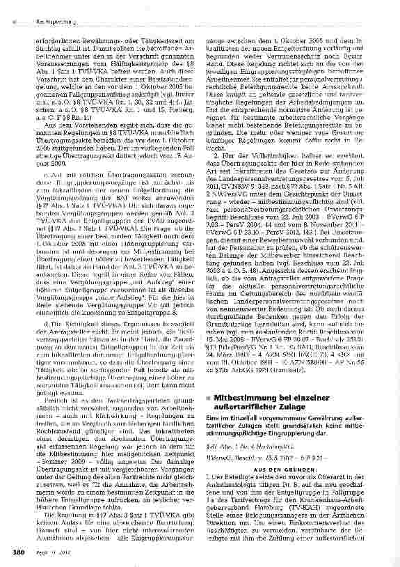 Vorschauseite 1: Mitbestimmung bei einzelner außertariflicher Zulage